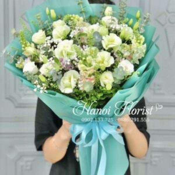 Bó Hoa Sinh Nhật Màu Trắng Xanh